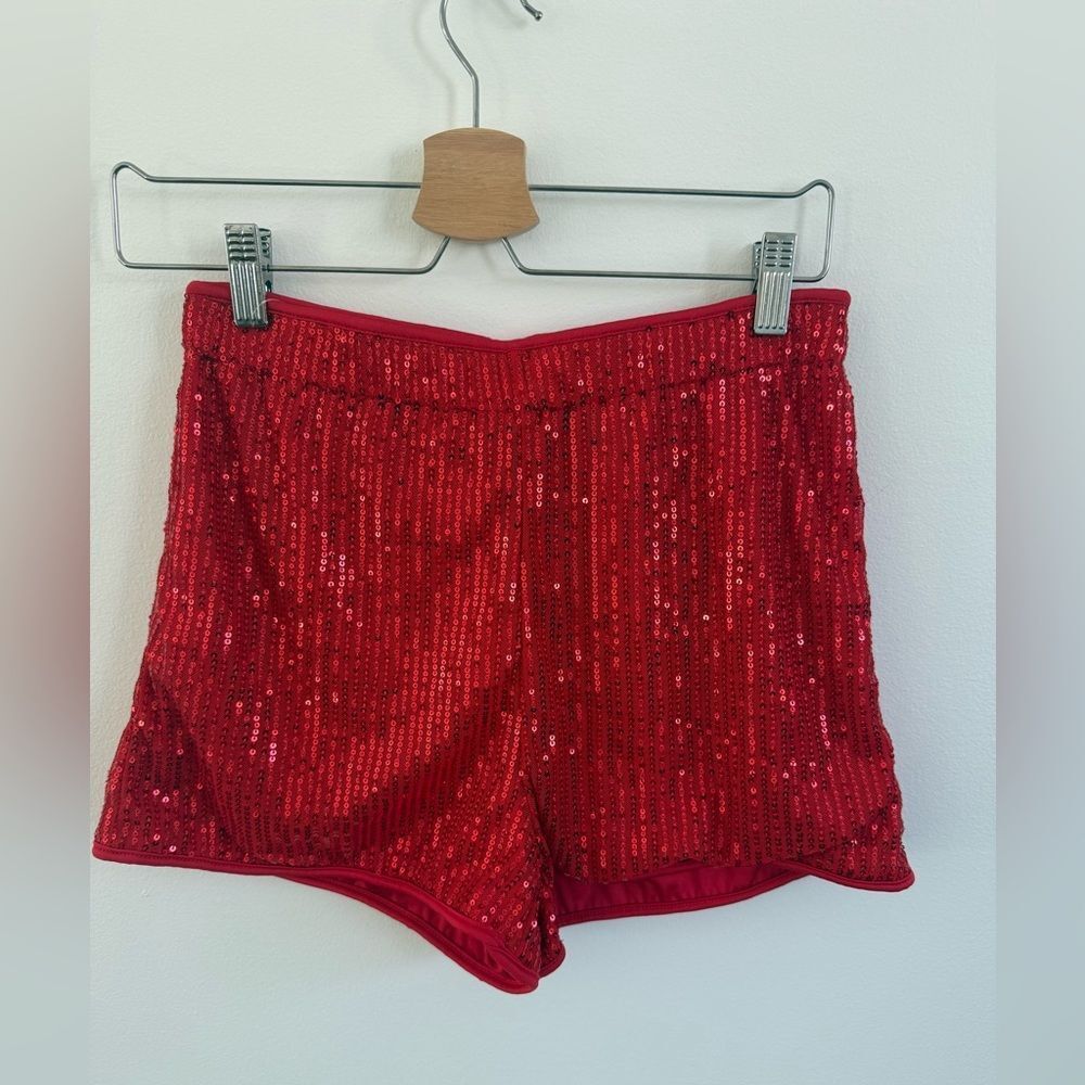 Red Sequin Mini Shorts